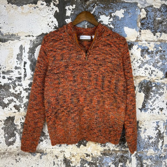 Alfred Dunner Sweaters - Vintage Alfred Dunner Sweater Orange Marled Quarter Zip Knit Womens Large